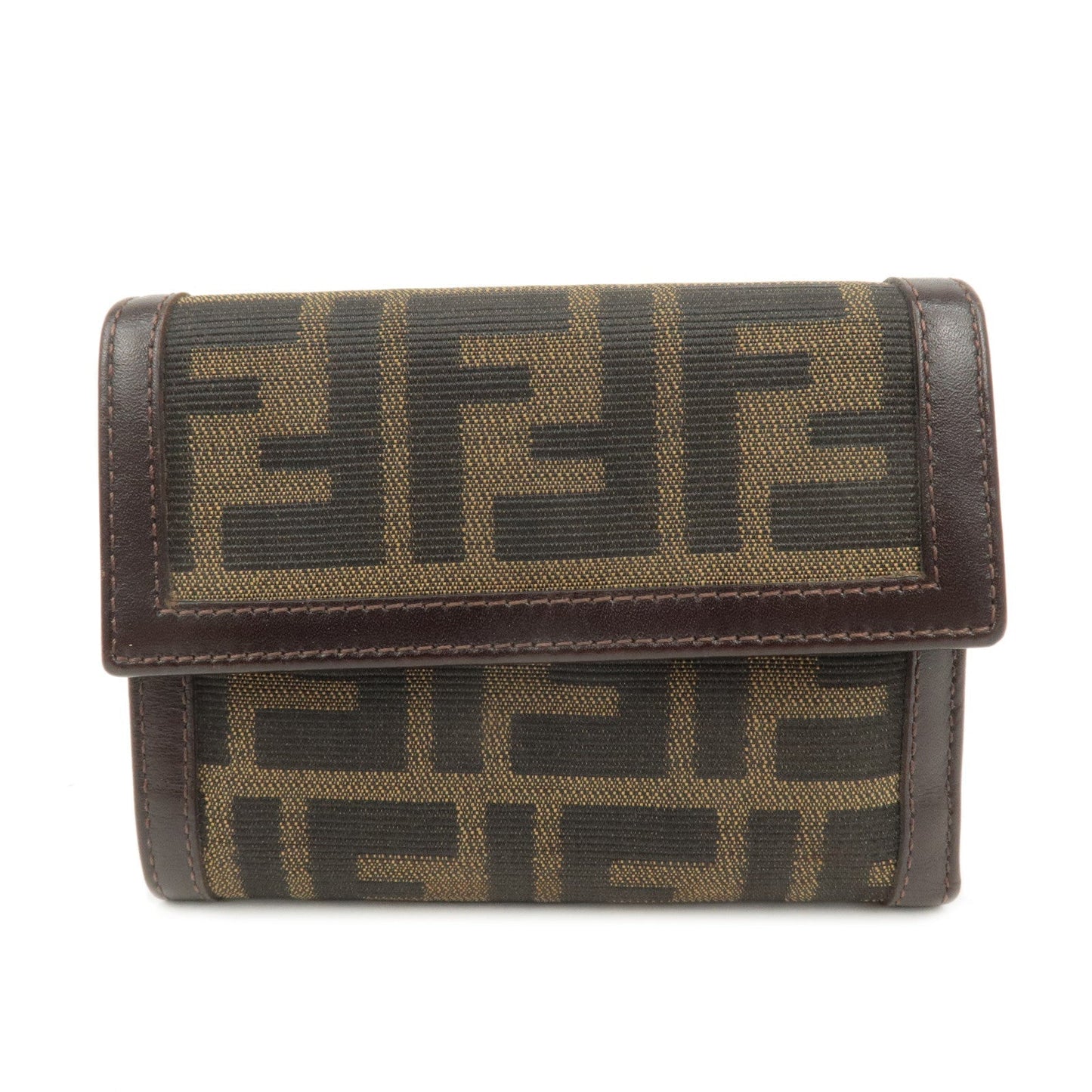 FENDI Zucca Canvas Leather Hook Tri-fold Wallet Brown 30729  d
