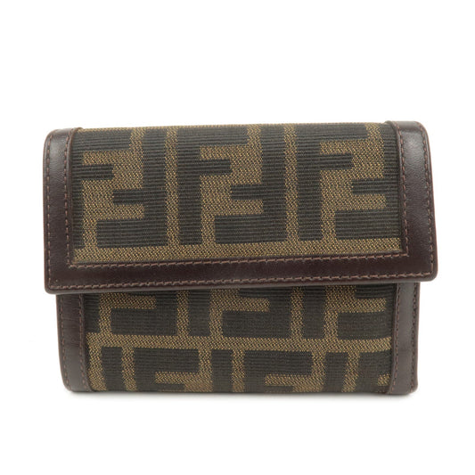 FENDI Zucca Canvas Leather Hook Tri-fold Wallet Brown 30729  d