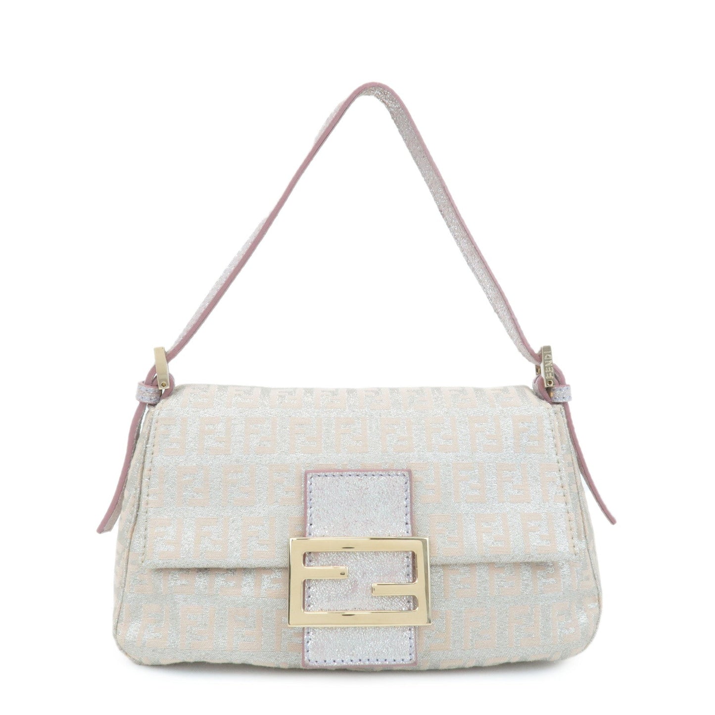 FENDI Mini Mamma Baguette Canvas Leather Shoulder Bag Beige 8BR180  d