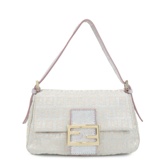FENDI Mini Mamma Baguette Canvas Leather Shoulder Bag Beige 8BR180  d