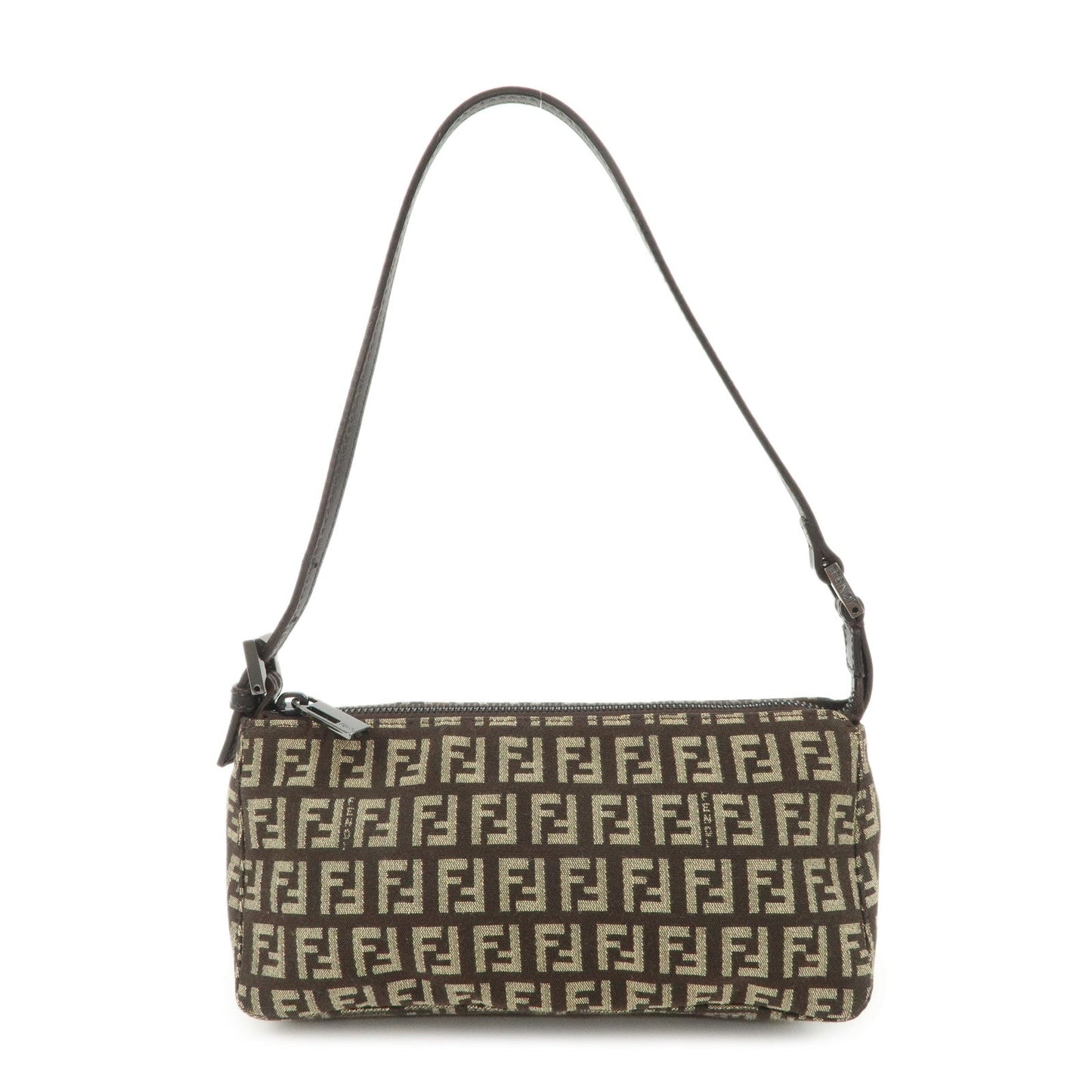 FENDI Zucchino Canvas Leather Shoulder Bag Dark Brown 8BR249  d