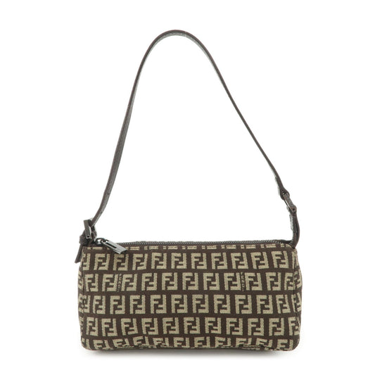 FENDI Zucchino Canvas Leather Shoulder Bag Dark Brown 8BR249  d