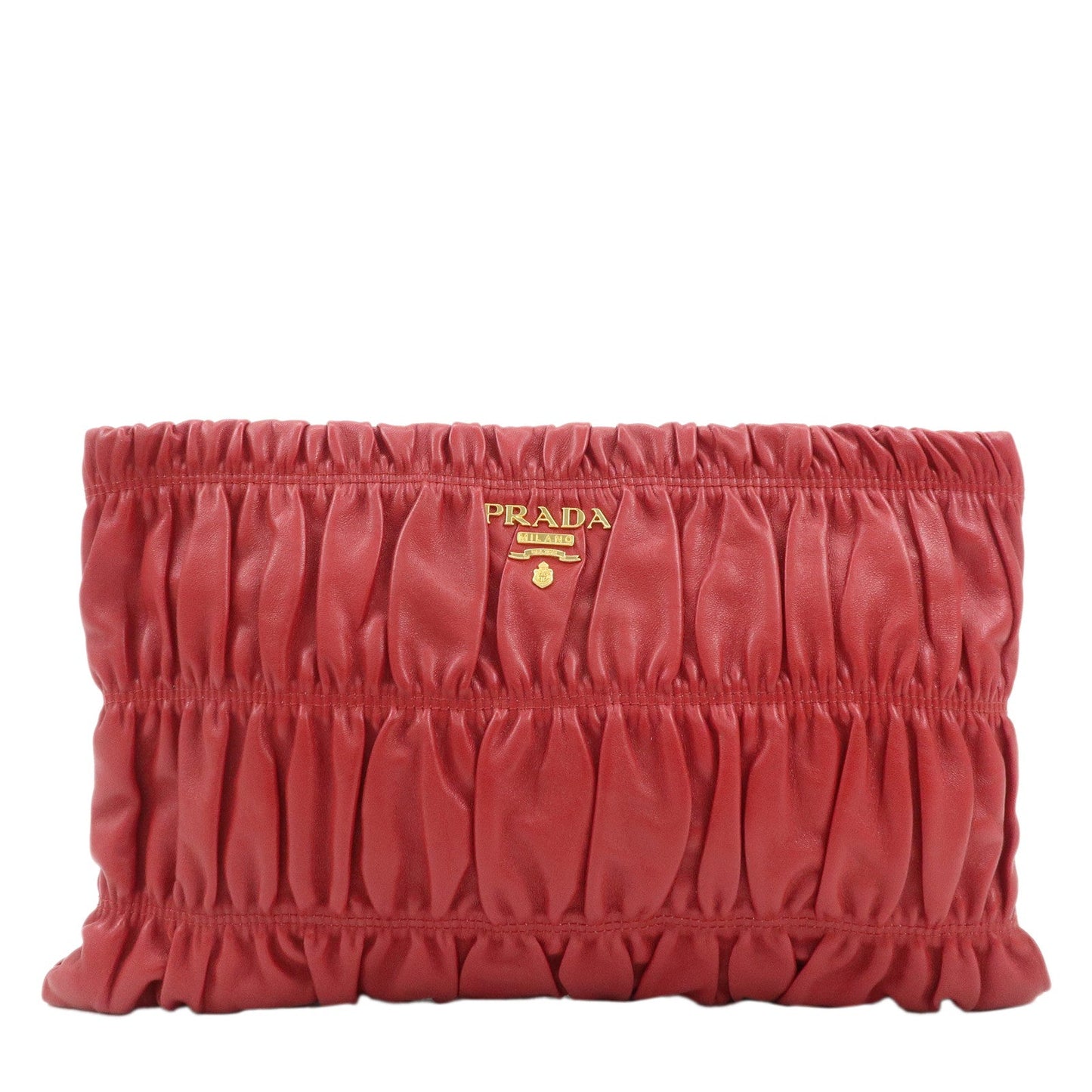 PRADA Leather Clutch Bag Red  d