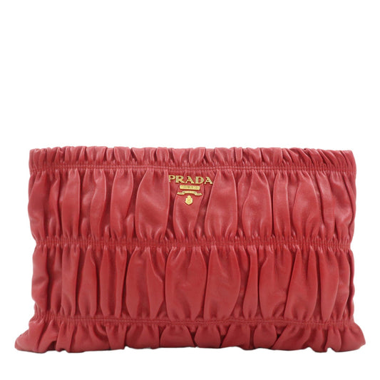 PRADA Leather Clutch Bag Red  d