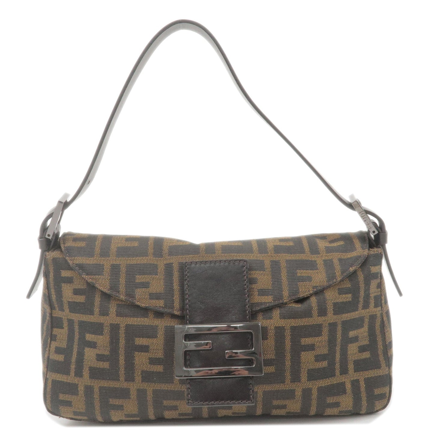 FENDI Zucca Mamma Baguette Canvas Leather Shoulder Bag 8BR003