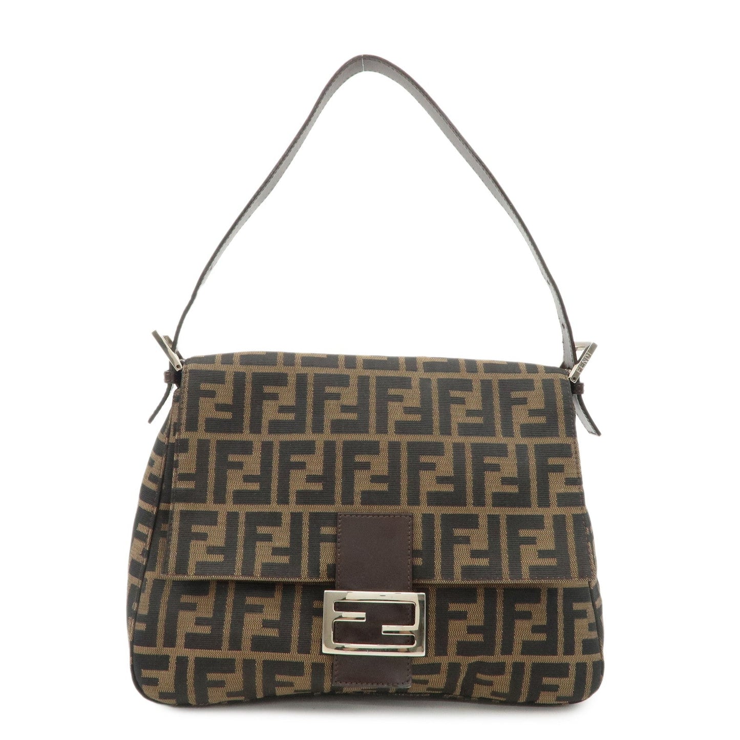 FENDI Mamma Baguette Canvas Leather Shoulder Bag Silver HDW 26325  d