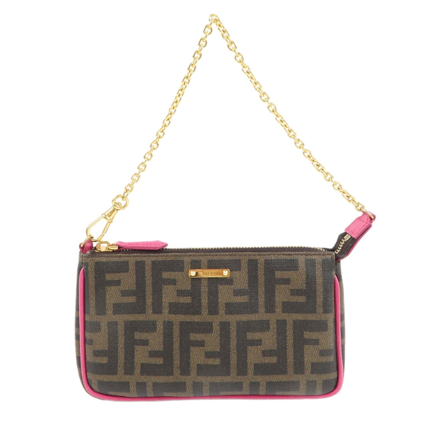 FENDI Zucca Print PVC Leather Chain Pouch Brown Black Pink 8M0271