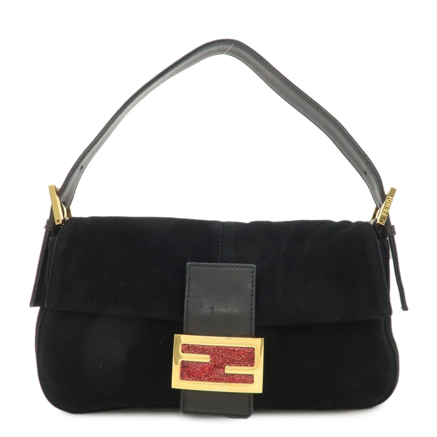 FENDI Mamma Bucket Suede Leather Shoulder Bag Black 26424  d