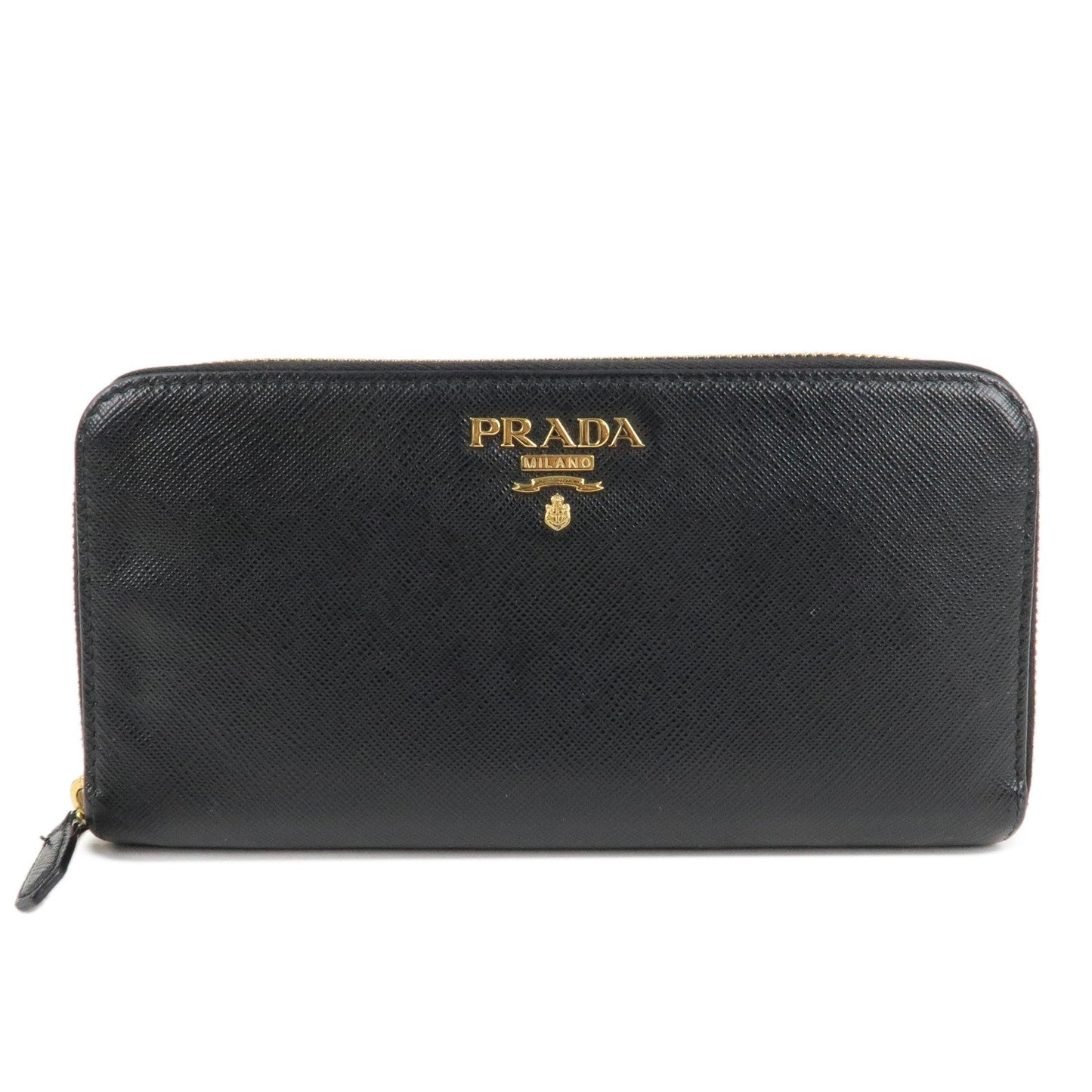 PRADA Saffiano Leather Round Zipper Long Wallet Black 1M0506  d