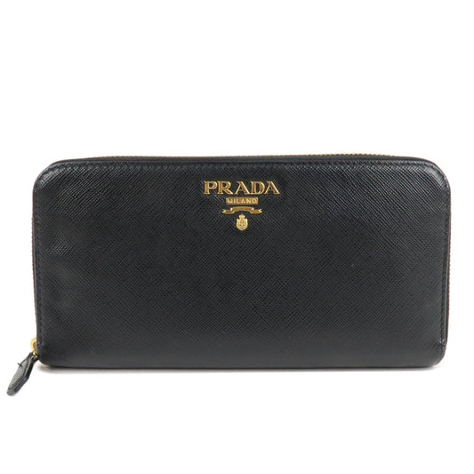 PRADA Saffiano Leather Round Zipper Long Wallet Black 1M0506  d
