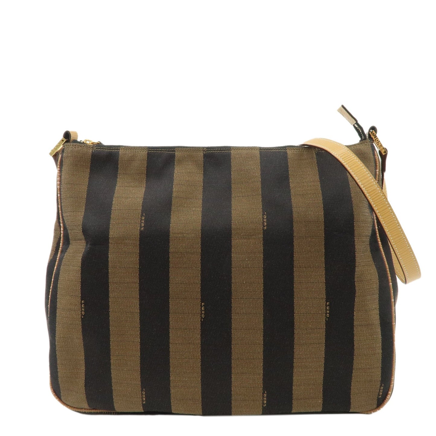 FENDI Pequin Canvas Leather Shoulder Bag Brown Black  d