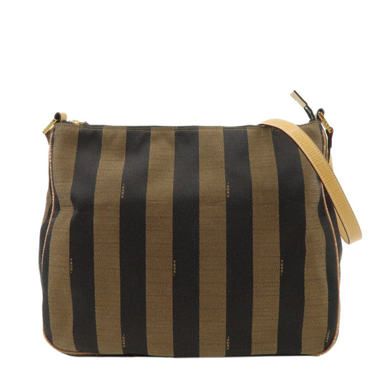 FENDI Pequin Canvas Leather Shoulder Bag Brown Black  d