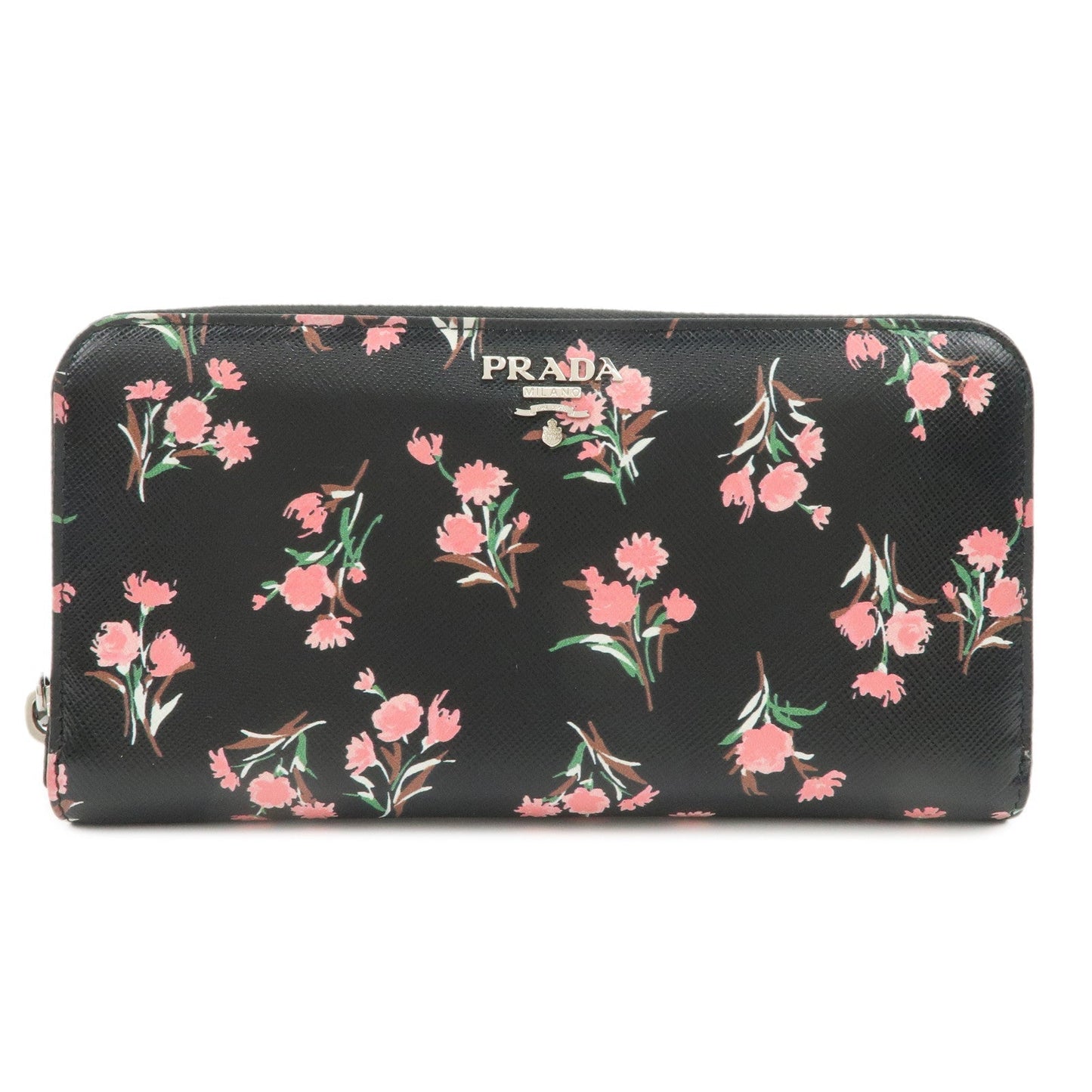 PRADA Logo Leather Round Zipper Long Wallet Flower 1ML506  d