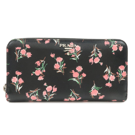 PRADA Logo Leather Round Zipper Long Wallet Flower 1ML506  d