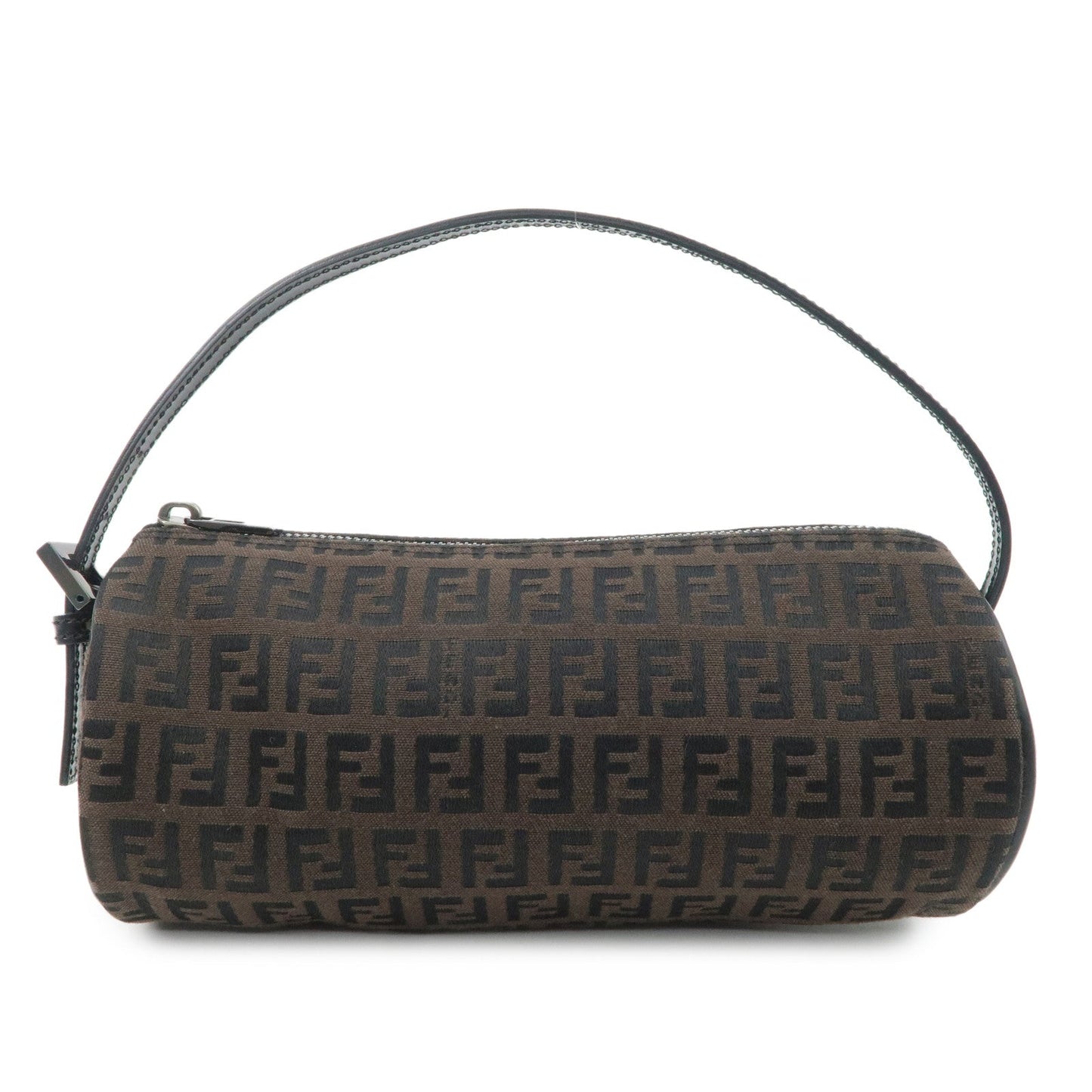 FENDI Zucchino Canvas Leather Pouch Hand Bag Black Brown 7N0016  d