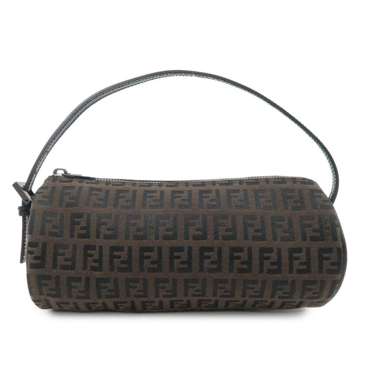 FENDI Zucchino Canvas Leather Pouch Hand Bag Black Brown 7N0016  d