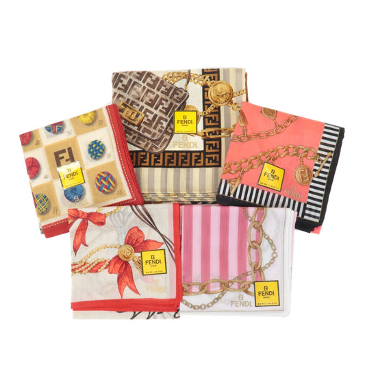 FENDI Set of 5 Cotton 100% Handkerchief Red Pink Brown Beige White  d