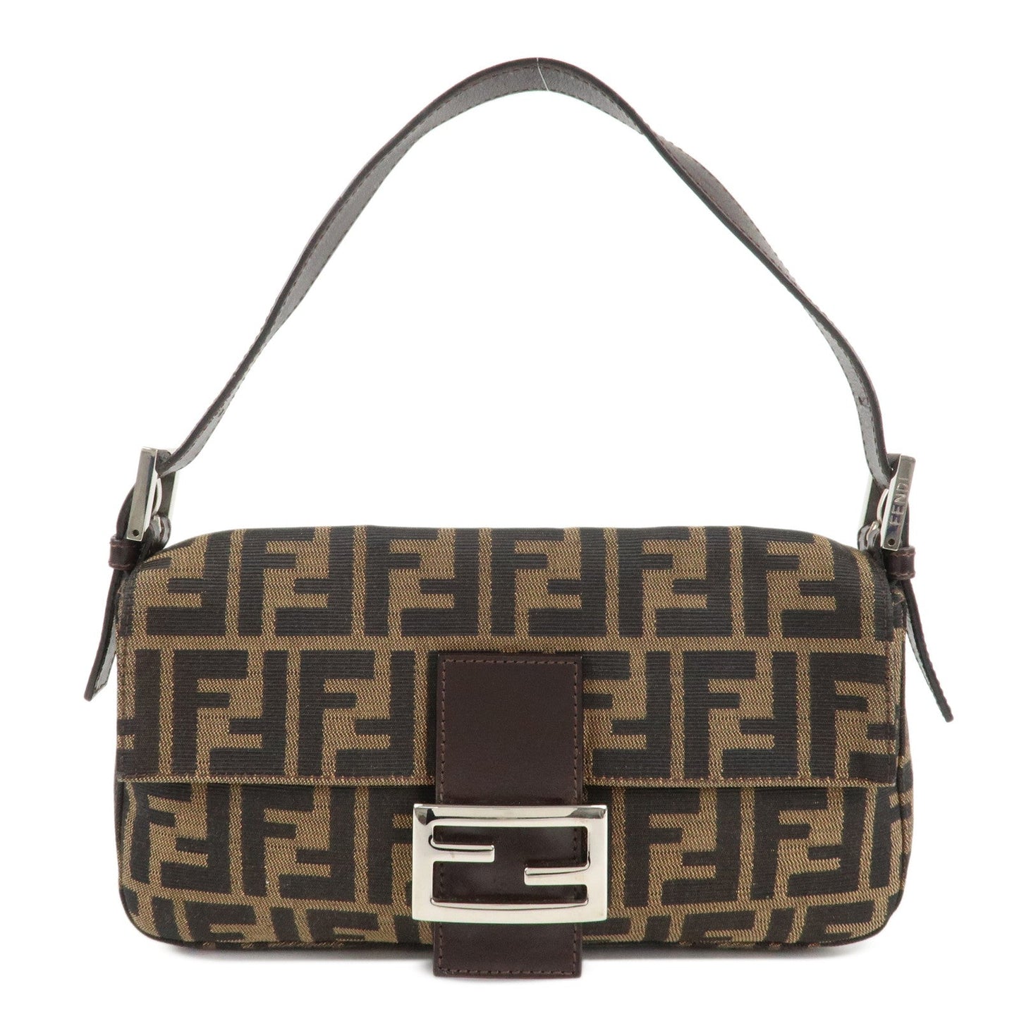 FENDI Mamma Baguette Zucca Canvas Shoulder Bag Brown Black 26424  d