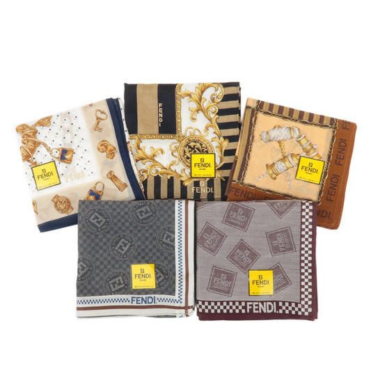 FENDI Set of 5 Cotton 100% Handkerchief Bordeaux Gray White Brown  d