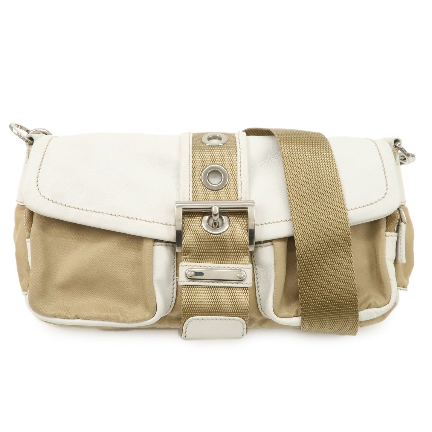 PRADA Nylon Leather Shoulder Bag Cross Body Bag White Beige BR2417  d