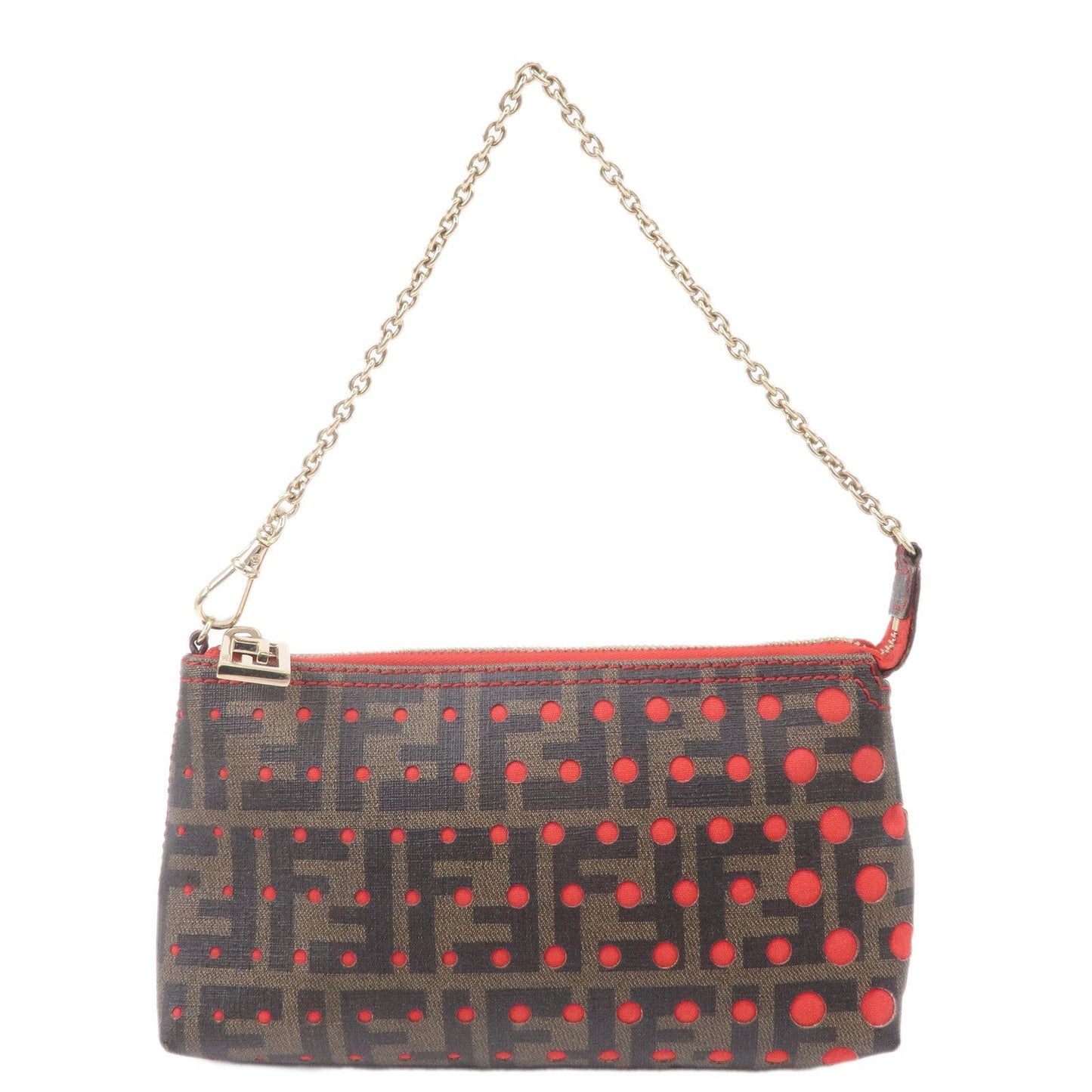FENDI Zucca Print PVC Accessory Pouch Bag Khaki Black 8BR592