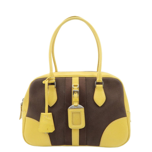 PRADA Canvas Leather Shoulder Bag Hand Bag Brown Yellow  d