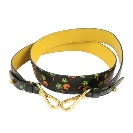 PRADA Leather Palmtree Pattern Shoulder Strap Black  d