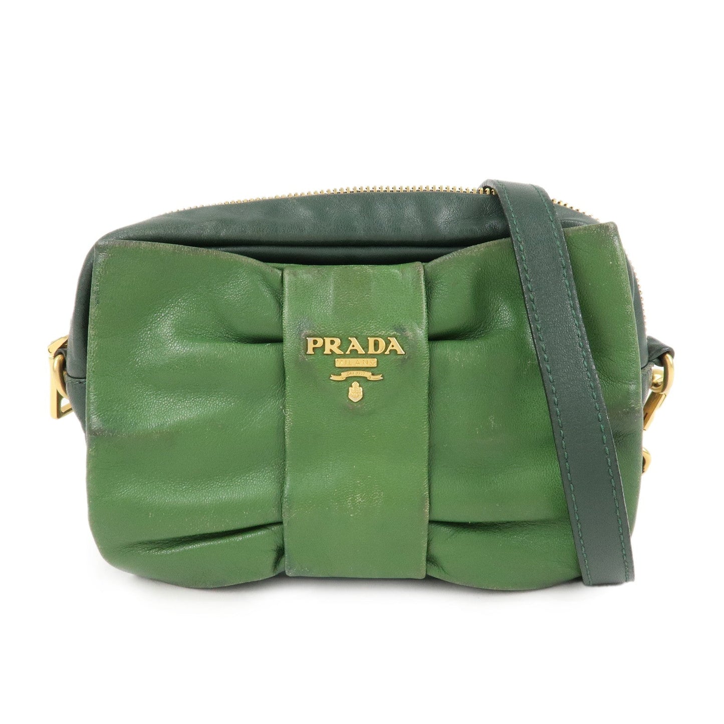 PRADA Logo Leather Ribbon Shoulder Bag Green BP0166  d