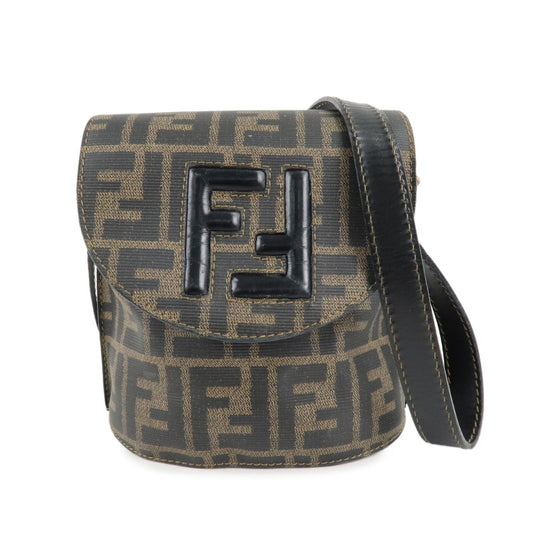 FENDI Zucca Logo Print PVC Leather Shoulder Bag Black Brown  d