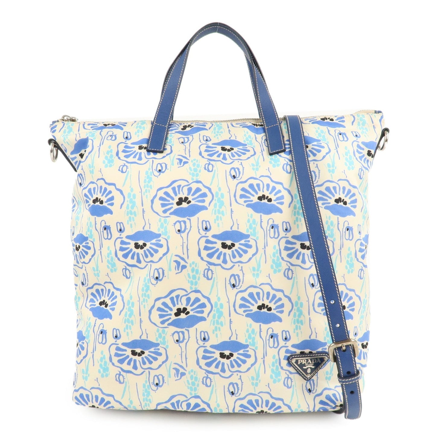 PRADA Nylon Leather 2Way Tote Bag White Blue  d