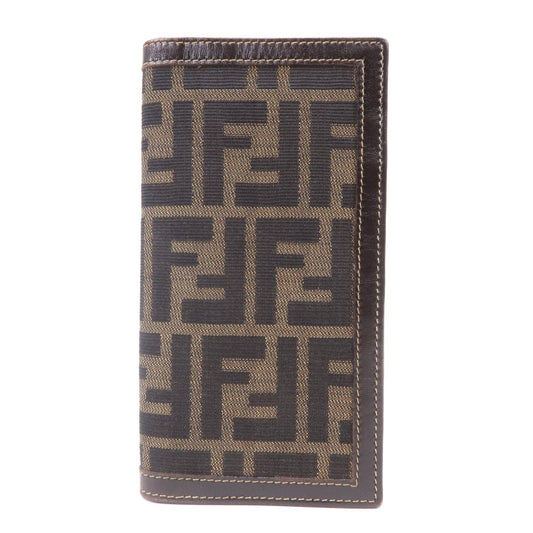 FENDI Zucca Canvas Leather Bi-fold Long Wallet Brown 30803