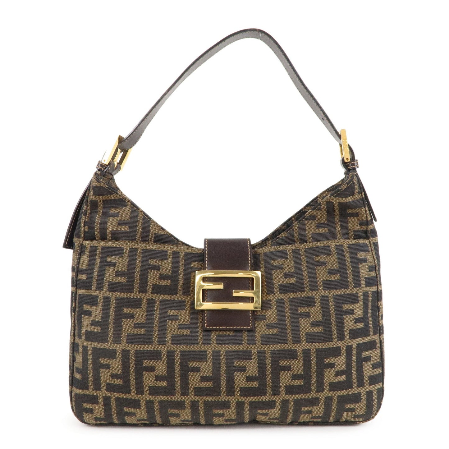 FENDI Zucca Canvas Leather Shoulder Bag Brown Black 26569