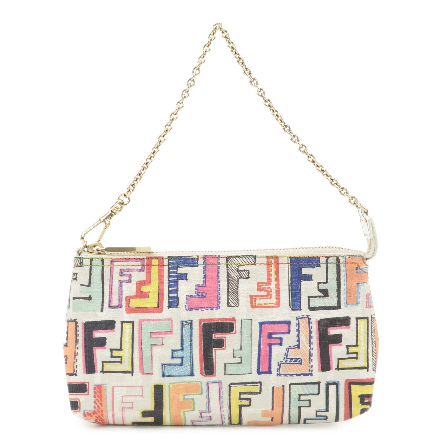 FENDI Zucca Print PVC Chain Accessory Pouch Multicolor 8BR592  d