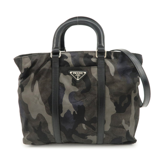 PRADA Nylon Leather 2Way Hand Bag Camouflage Khaki Black BN2791  d