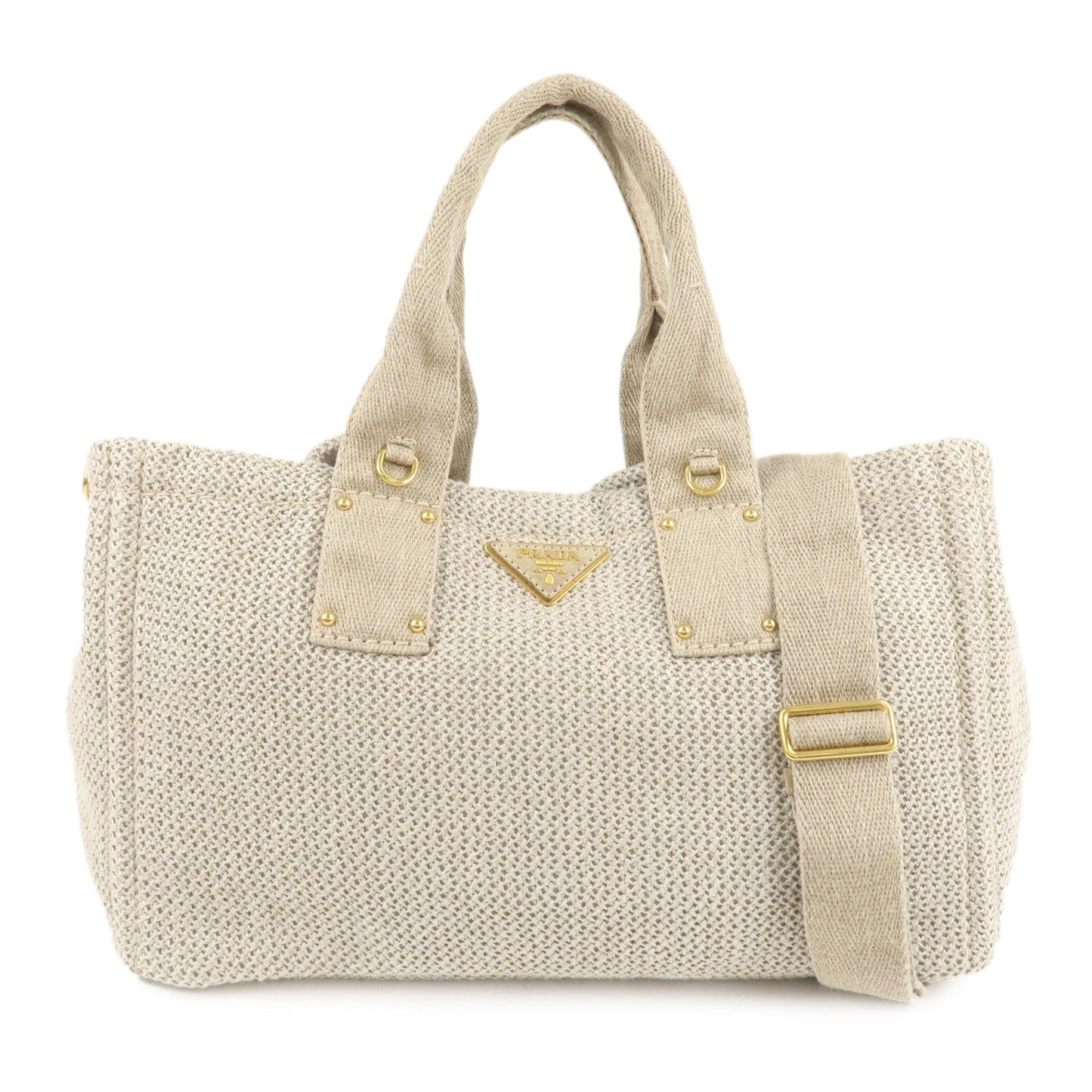 PRADA Logo Canapa Linen Canvas 2Way Tote Bag Shoulder Bag BN2038  d