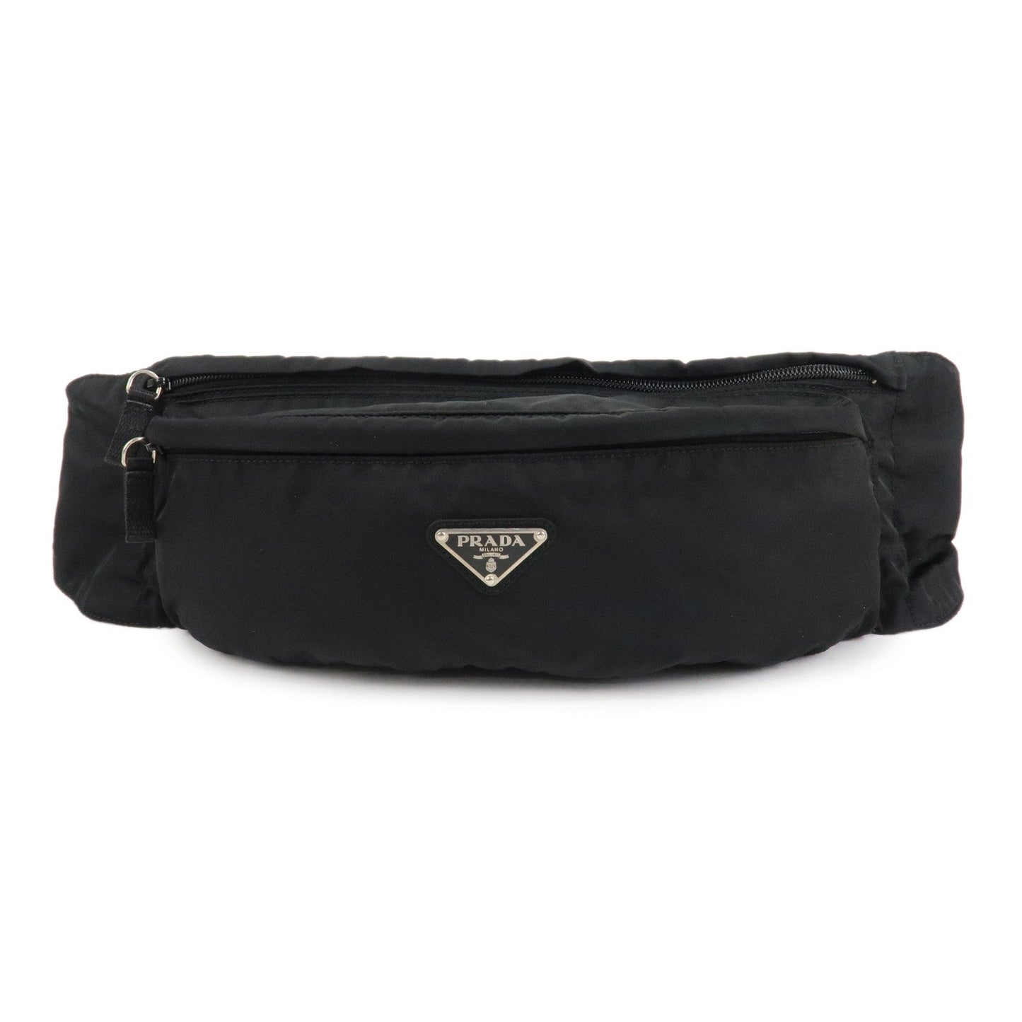 PRADA Nylon Triangle Logo Waist Bag Black Silver HDW  d