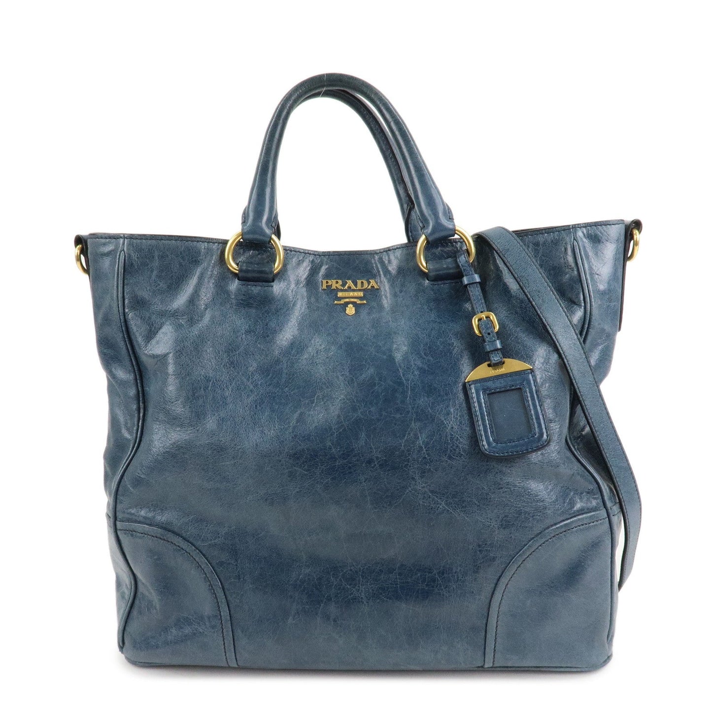 PRADA Leather 2Way Bag Hand Bag Shoulder Bag Blue BN2325  d