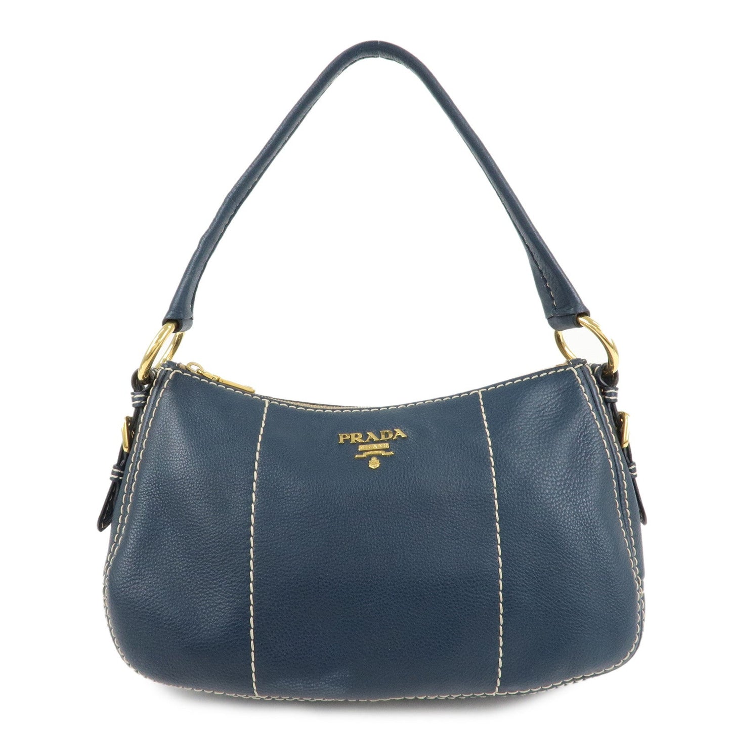 PRADA Soft Calf Leather Shoulder Bag Hand Bag Blue BR4690  d