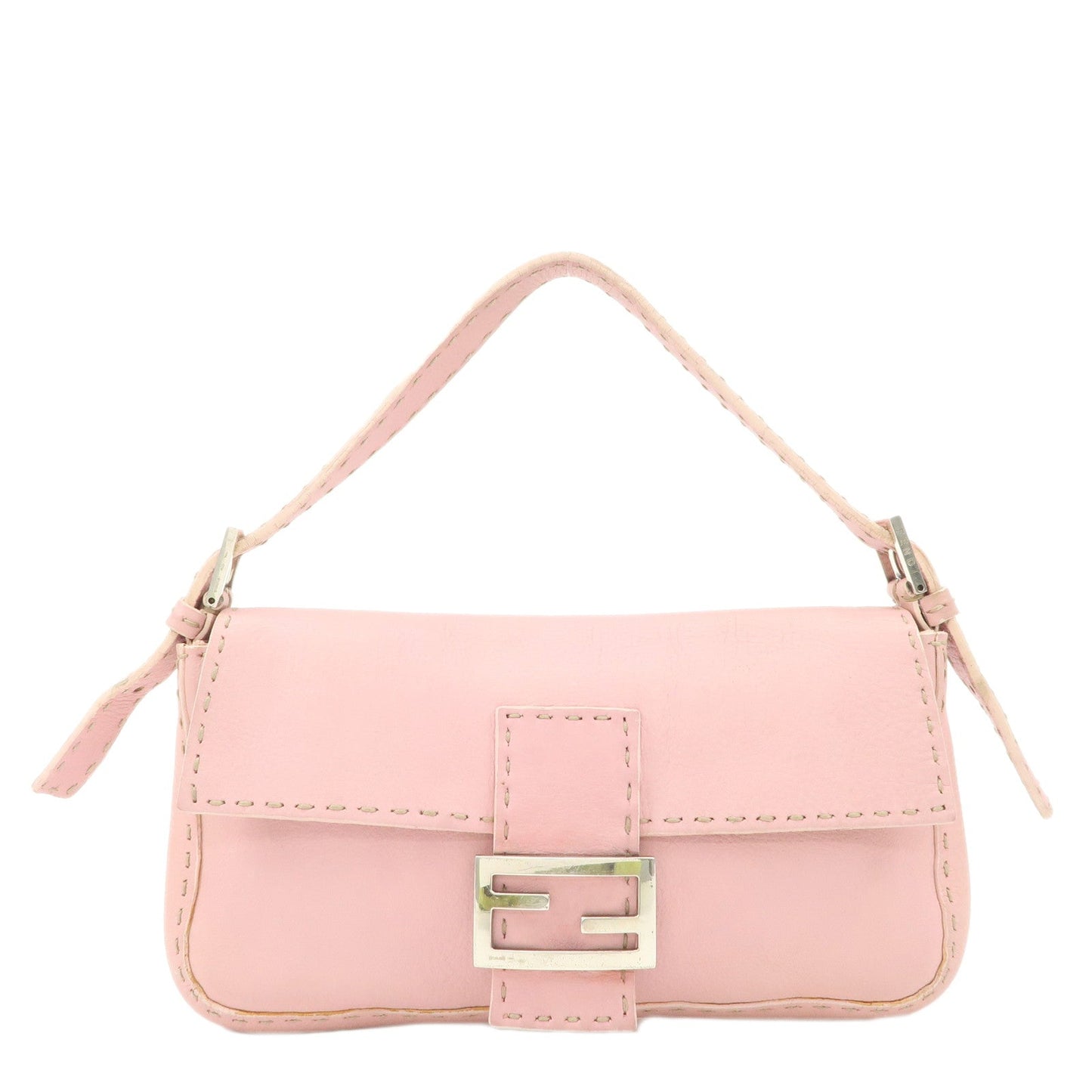 FENDI Selleria Mamma Baguette Leather Shoulder Bag Pink 8BR101  d