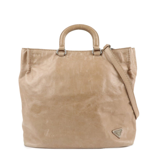 PRADA Logo Leather 2Way Bag Tote Bag Shoulder Bag Beige BR4617  d