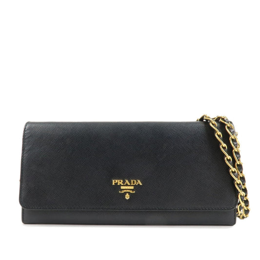 PRADA Saffiano Leather Chain Wallet Purse Black 1MT290  d