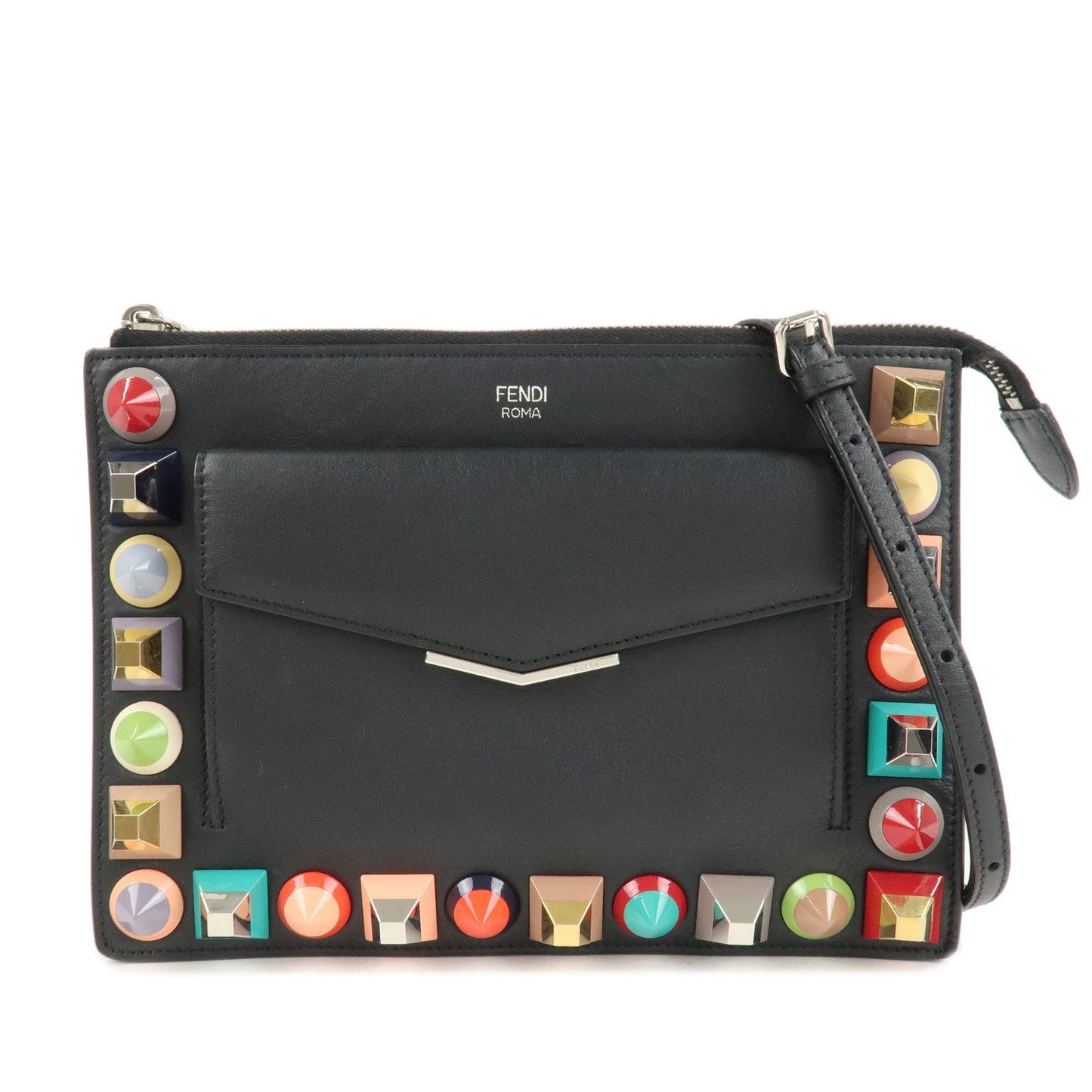 FENDI Leather Toujours Multi-Studs Shoulder Bag Black 8M0369  d