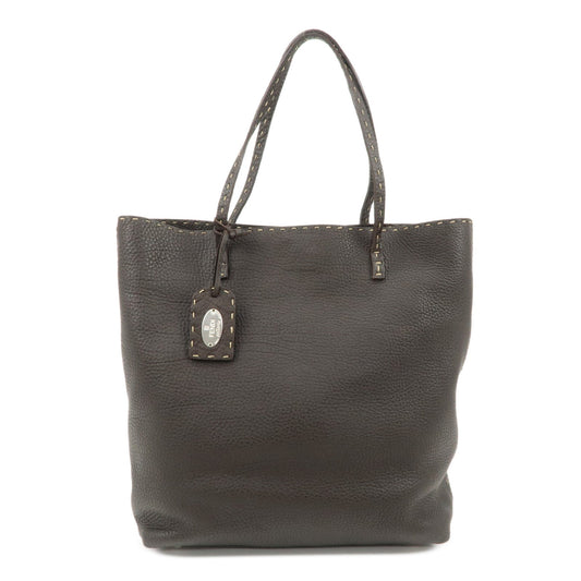 FENDI Selleria Leather Tote Bag Shoulder Bag Dark Brown 8BH101  d