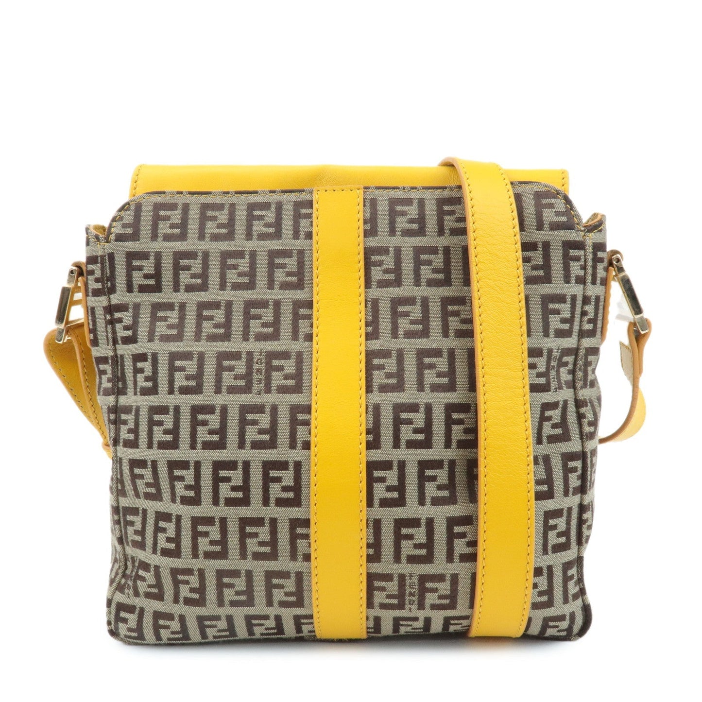 FENDI Zucchino Canvas Leather Shoulder Bag BrownYellow 8BT175  d