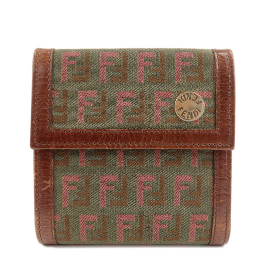FENDI Zucchino Canvas Leather Tri-fold Wallet Khaki 8M0161  d
