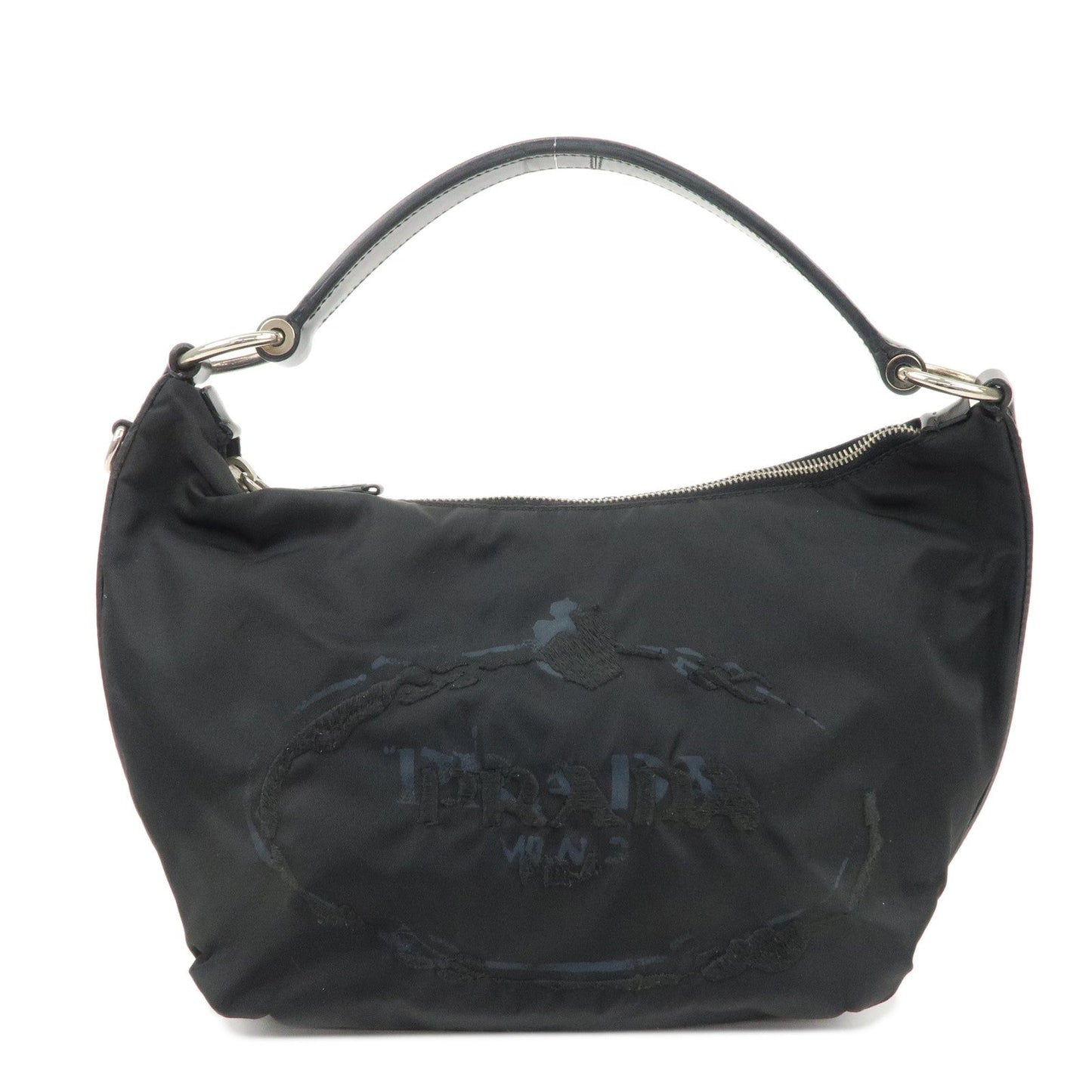 PRADA Nylon Leather Embroidery Shoulder Bag Hand Bag Black  d
