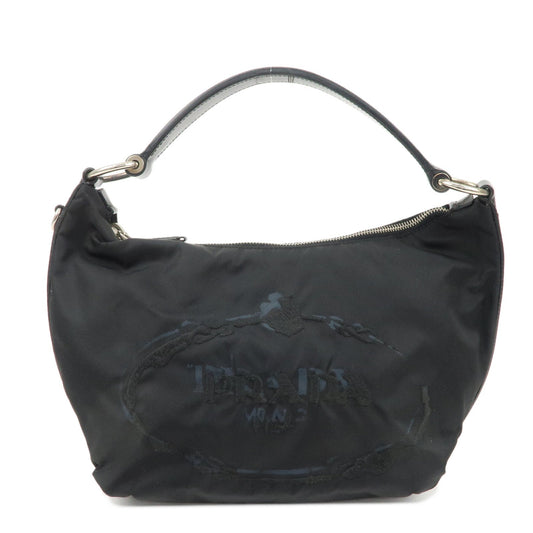 PRADA Nylon Leather Embroidery Shoulder Bag Hand Bag Black  d