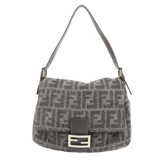 FENDI Zucca Mamma Baguette Wool Leather Shoulder Bag Gray 26325