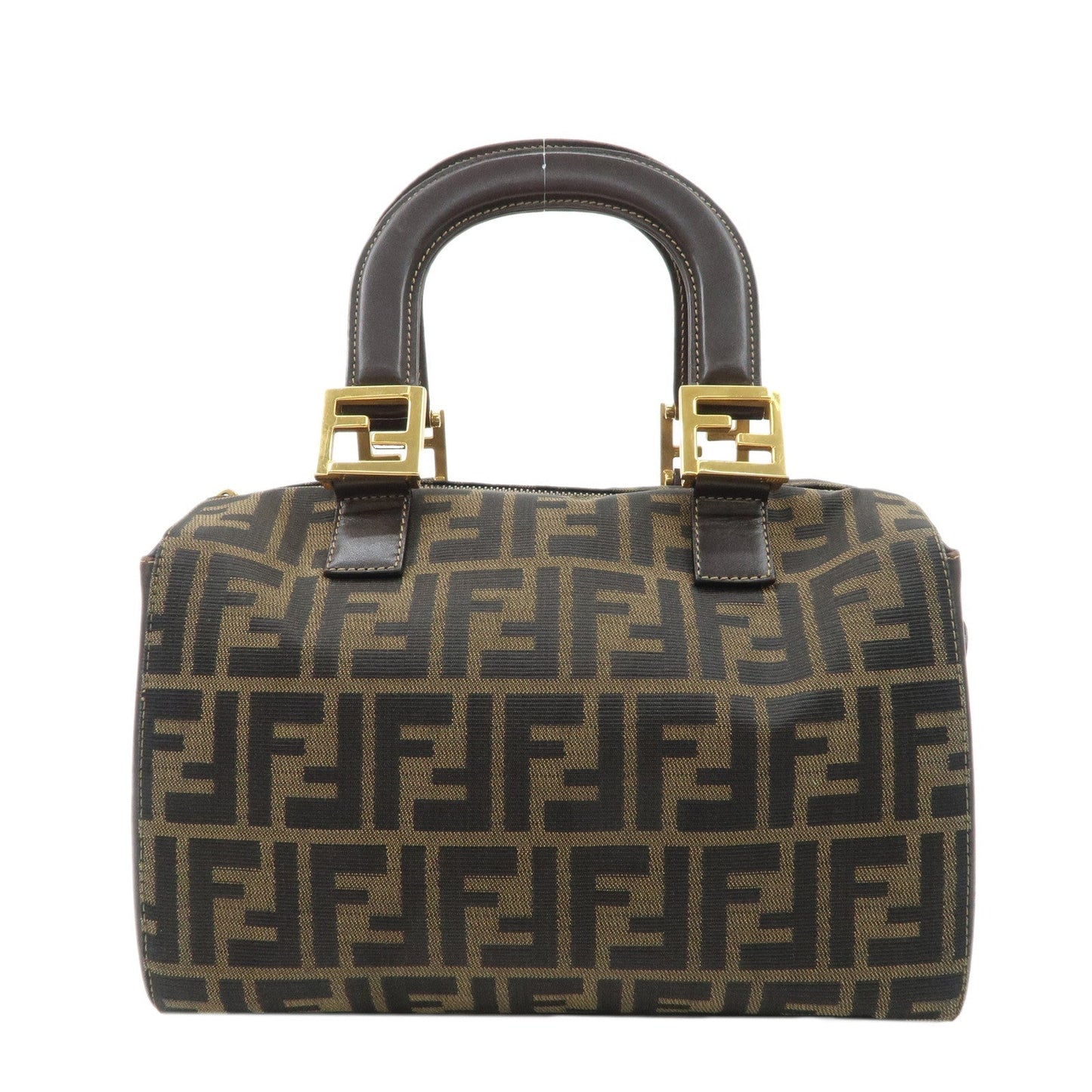FENDI Zucca Canvas Leather Hand Bag Brown Black  d