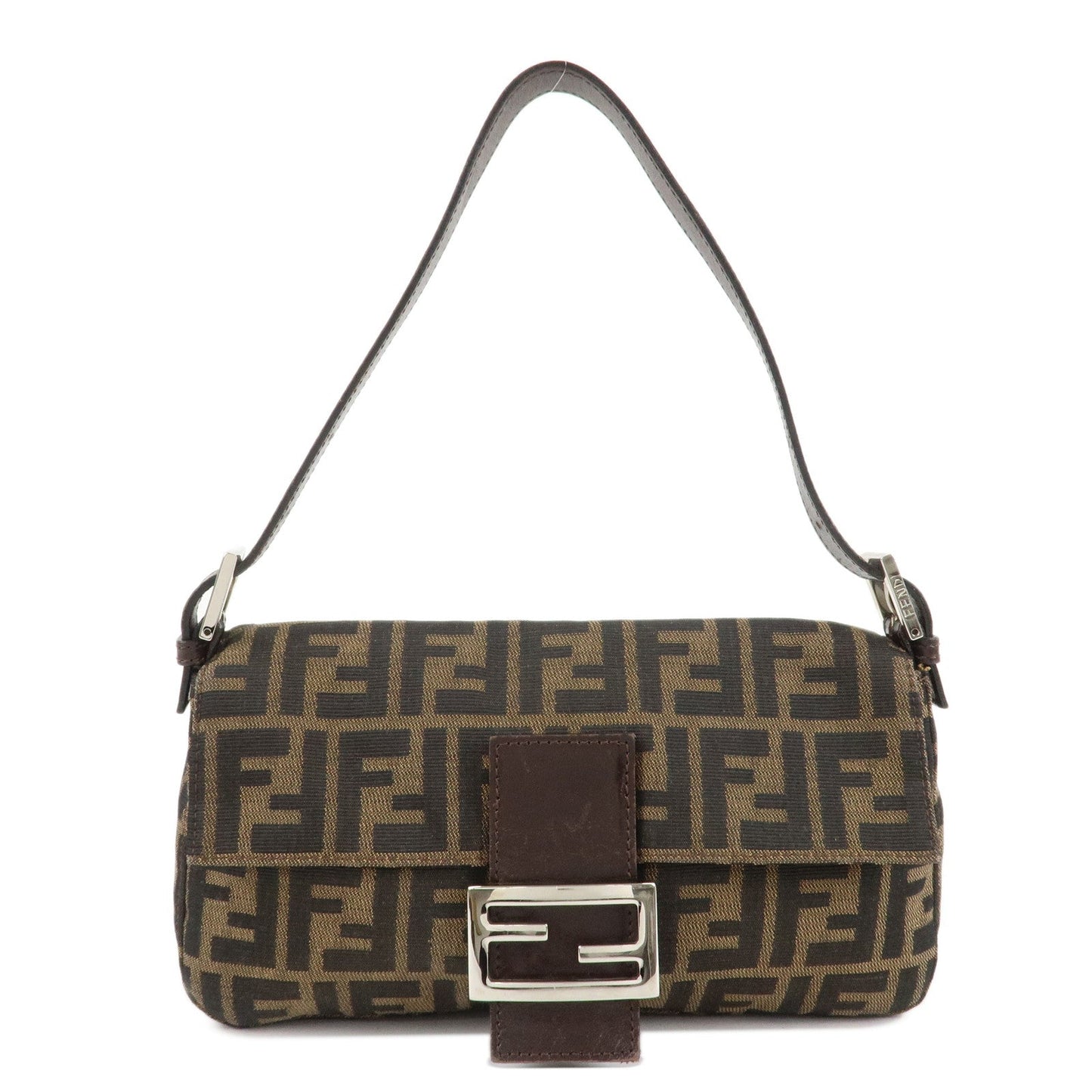 FENDI Mamma Baguette Canvas Shoulder Bag Brown Black 26424  d